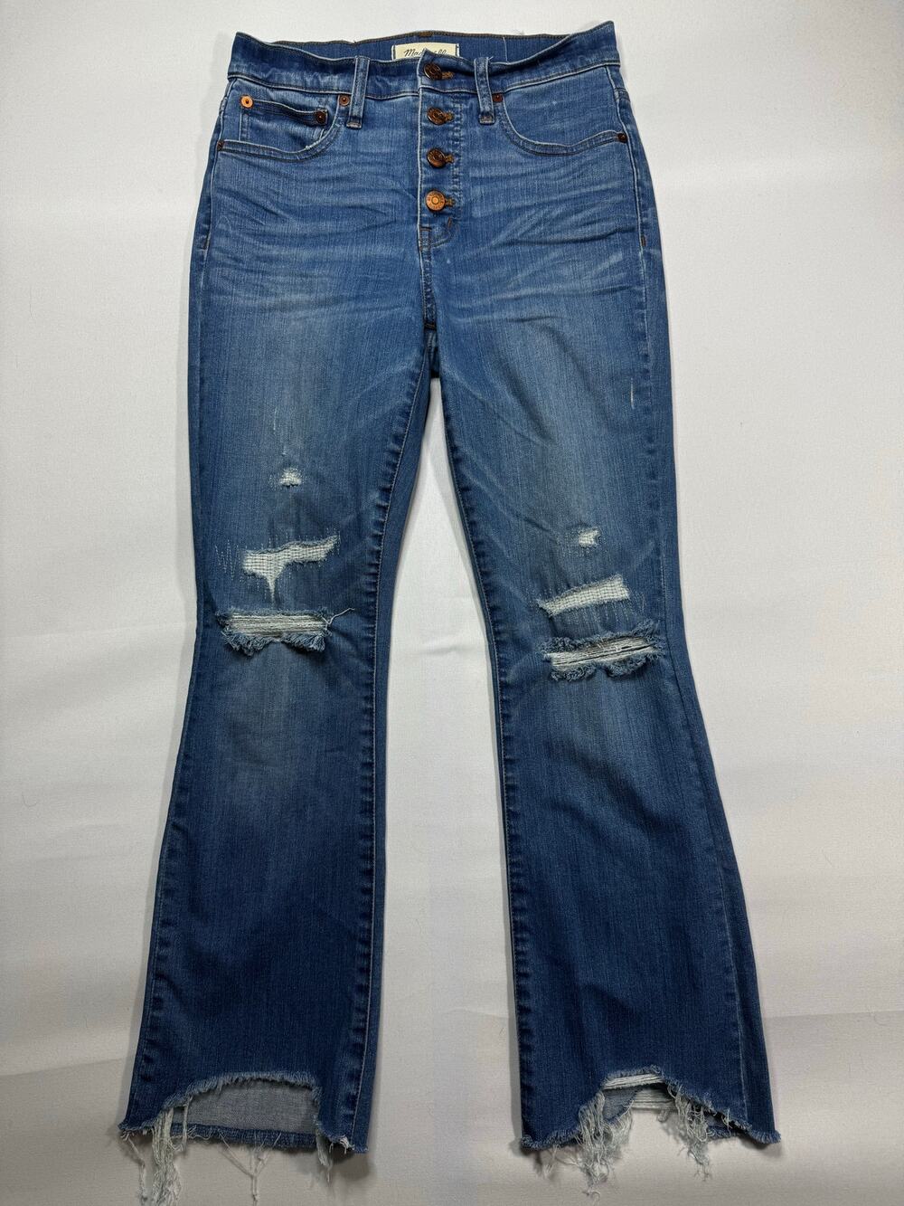 Madewell Women's Distressed Cali Demi-Boot Blue Denim Jeans - Size 25 (26x27)